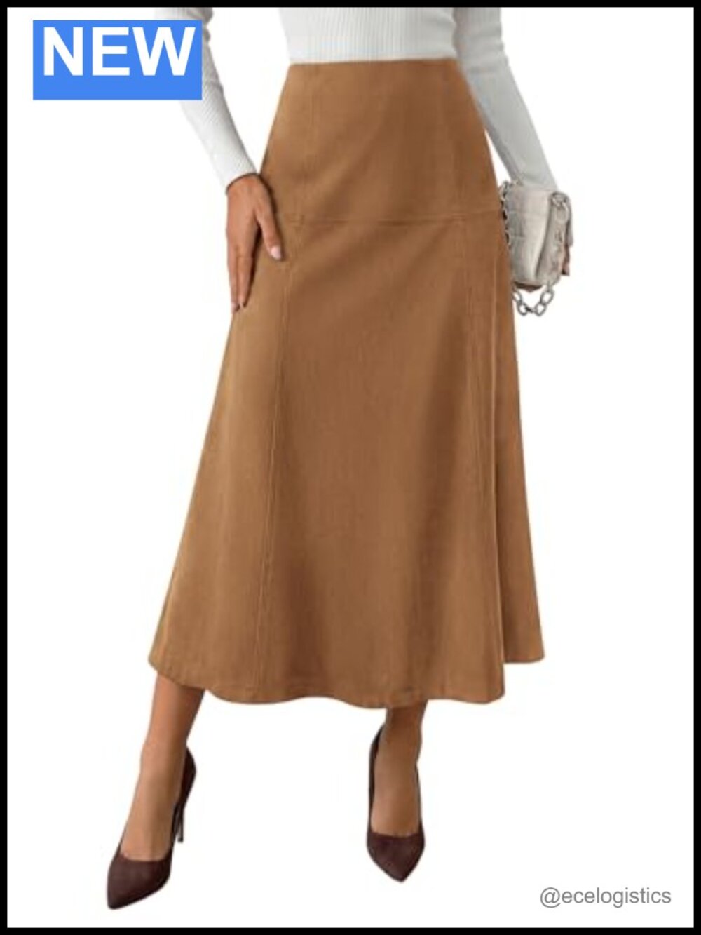 High Waist Faux Suede A-Line Midi Skirt